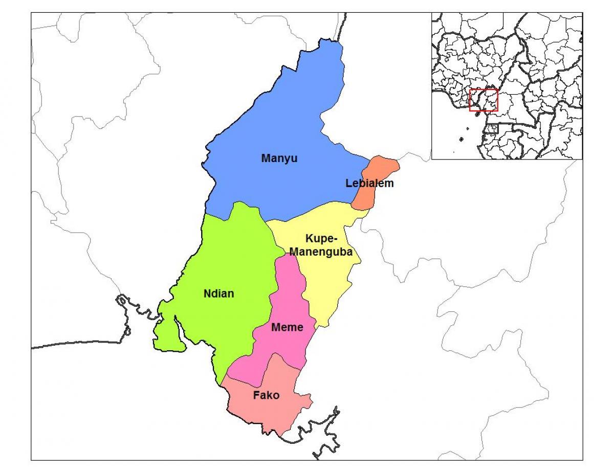 Mapa na jugozapadu regionu cameroo