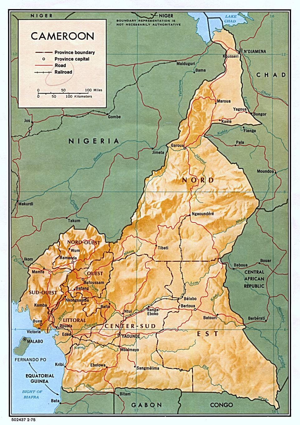 Mapa olakšanje cameroo