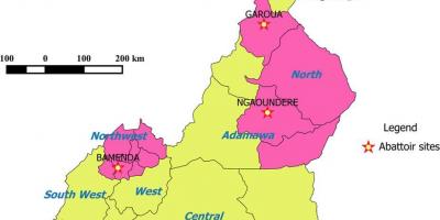 Kamerun pokazuje regionima mapu