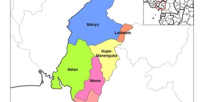 Mapa na jugozapadu regionu cameroo